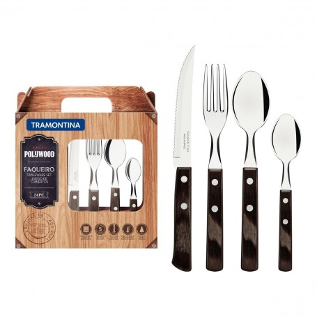 Set Juego De 24 Cubiertos Asado Tramontina Polywood Acero