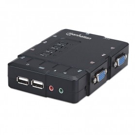 KVM MANUAL SWITCH 4 PUERTOS USB 2.0 MANHATTAN CON CABLES AUDIO MONITOR 1920X1440