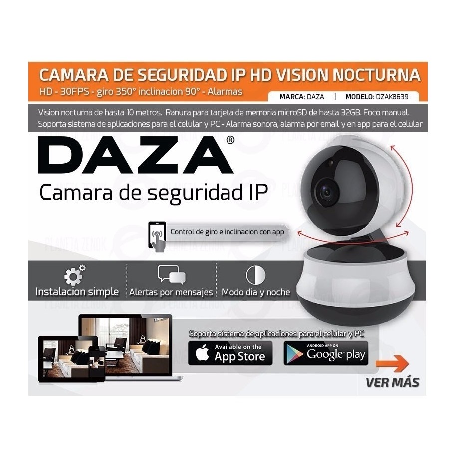 Camara Ip Wifi Daza Motorizada Segurity Camera Mensajes Alerta Dia Y Noche
