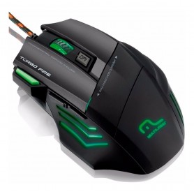 Mouse Gamer Warrior Rayner 207 Multilaser Luz Led Verde 3200 Dpi 7 Botones Con Mouse Pad Gamer