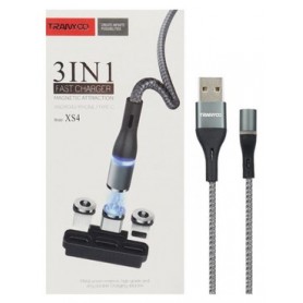 Cable Micro Usb V8 Usb-C Lightning 3 En 1 Magnetico 1mt Tranyoo Xs4