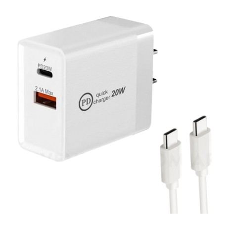 Cargador Celular Dual Type C + Usb 20W Carga Rapida Incluye Cable Type C