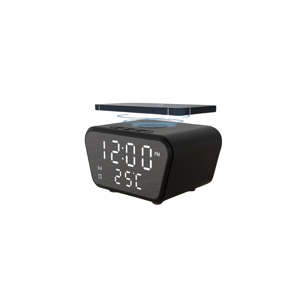 Reloj despertador Digital de madera con carga inalámbrica