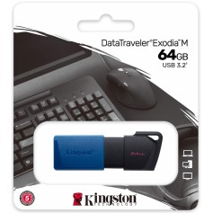 Pen Drive 64GB DTX Kingston Exodia M Usb 3.1 3.2 Azul Negro