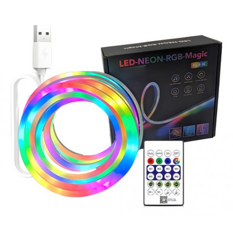 Kit Tira De Led Neon Rgb Usb Control Remoto 5mts