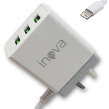 Cargador Para Celular 3 Puertos USB Carga Rapida iPhone Lightning Inova CAR-3012