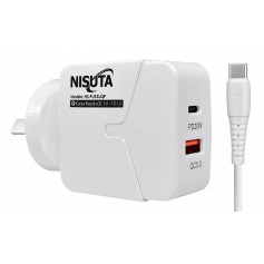 Cargador Carga Rapida 5V 3A 1 Puerto Usb + Puerto USB-C 20W Puerto PD Nisuta QC3.0 NS-FU53UQPC