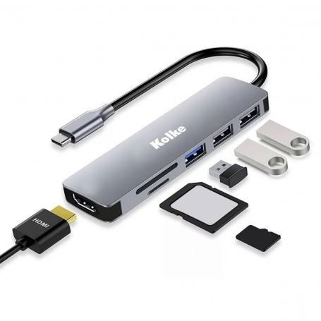 Hub USB-C Kolke KCH-680 6 En 1 HDMI SD USB 2.0 3.0