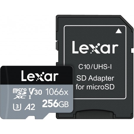 Memoria Micro SD 256GB Clase 10 Lexar Profesional V30 A2 4K UHS-I 1066X Lectura 160MB Escritura 120MB