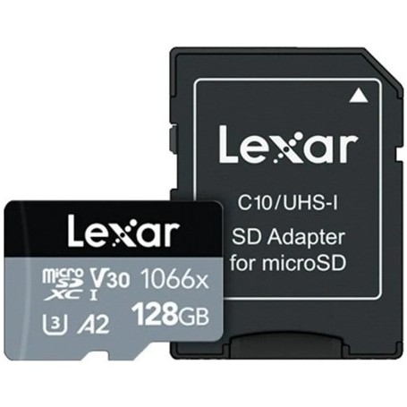 Memoria Micro SD 128GB Clase 10 Lexar Professional V30 A2 4K UHS-I 1066X Lectura 160MB Escritura 120MB