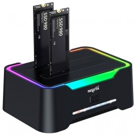 Docking Clonadora De Discos Dual M.2 NVMe SSD USB 3.0 Con Luz Led RGB Nisuta NS-DOHD3